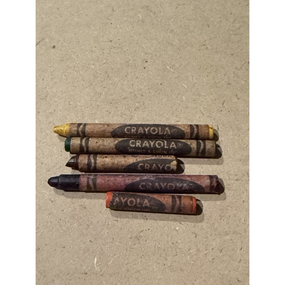 Vtg Binney & Smith Crayola Crayons Lot Of 5 Green Yellow Brown Violet Orange